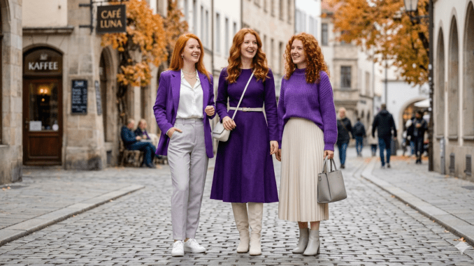 Outfits mit Lila für Rothaarige