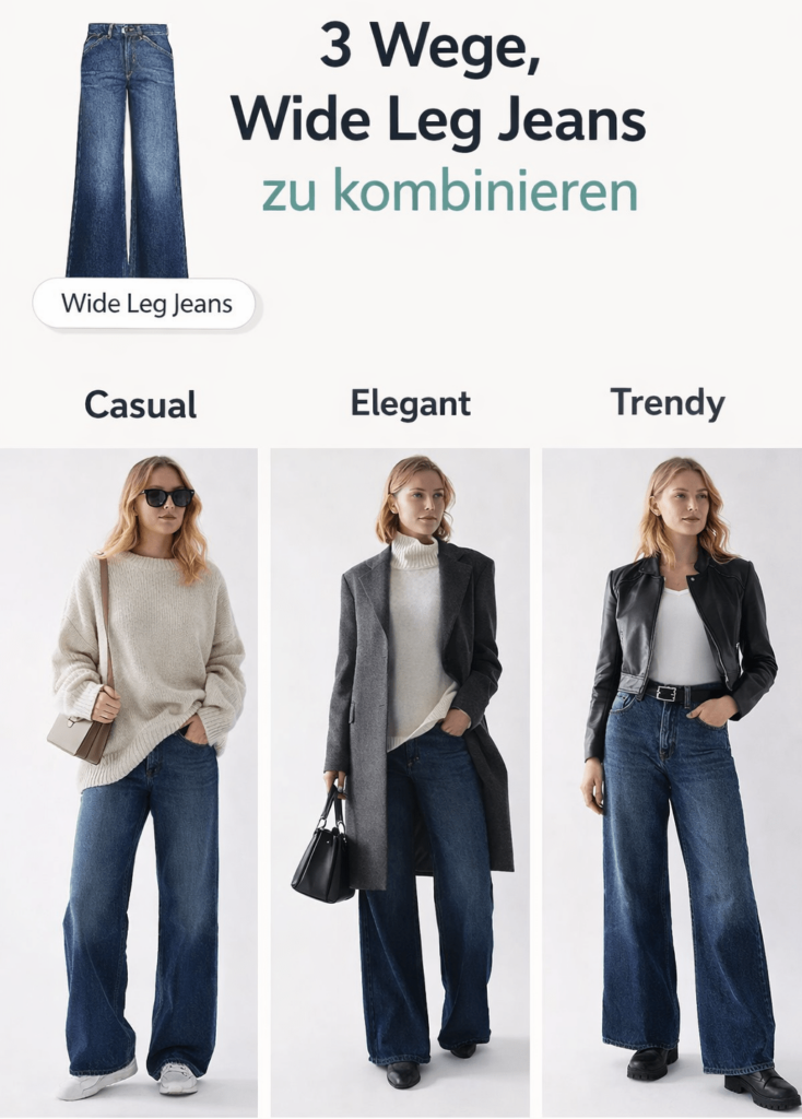 Wie kombiniere ich Wide Leg Jeans? 3 einfache Outfit-Ideen für jeden Tag