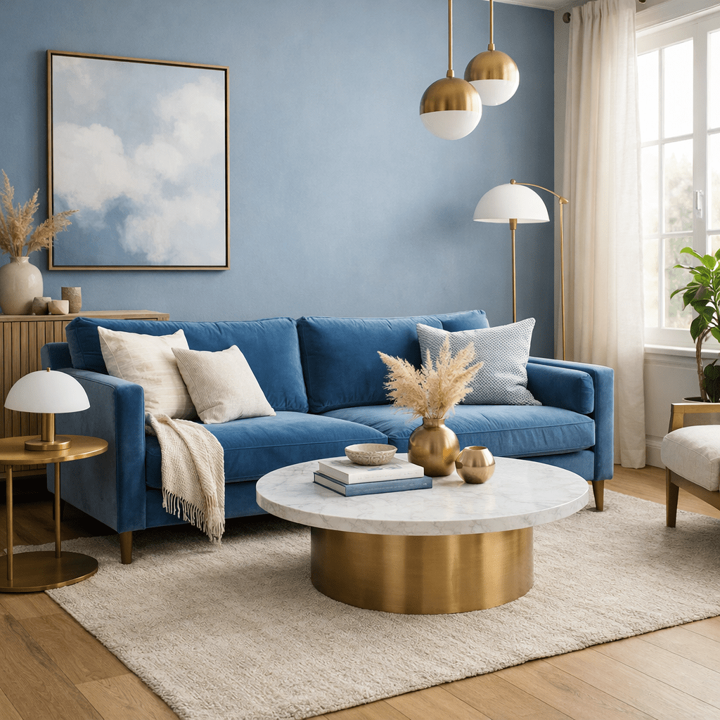 Wohnzimmer in Blautönen