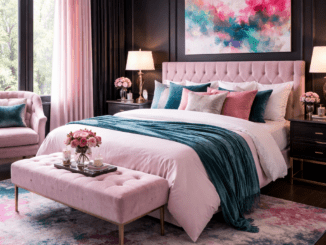 Schlafzimmer Schwarz mit farbigen Akzenten