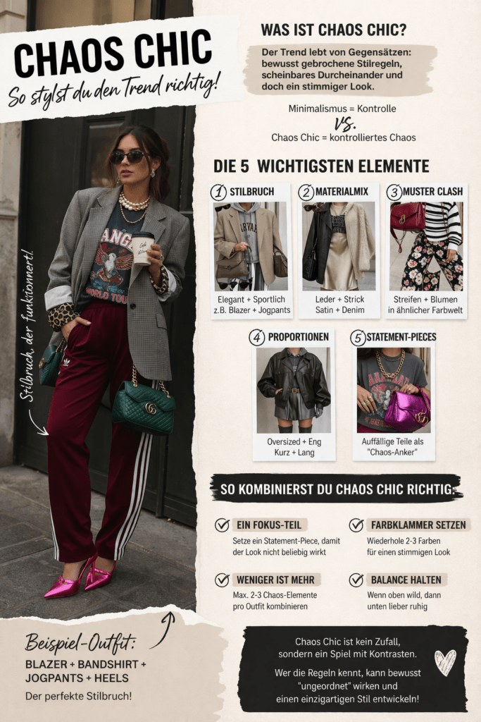 Infoboard zum Thema Chaos-Chic mit Outfit und Erklärungen