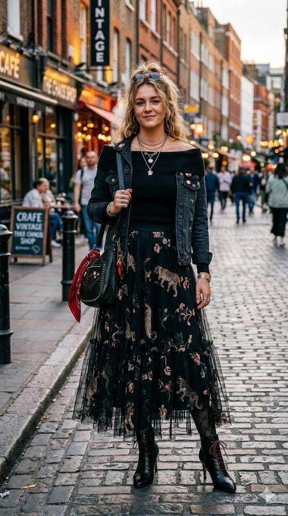 Chaos Chic Outfit mit Tüllrock, Jeansjacke