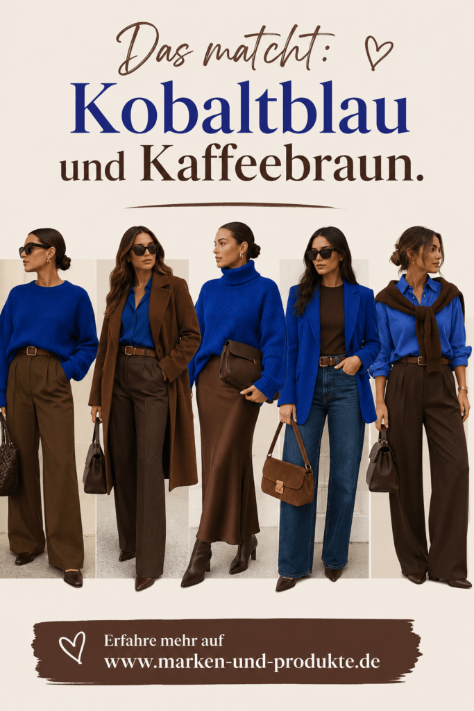 Kobaltblau und Kaffeebraun verschiedene elegante Outfits