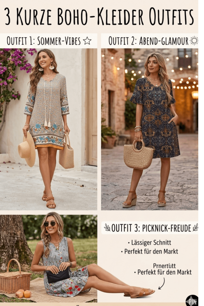 Sommer-Must-have: 3 Wege, kurze Boho-Kleider stilsicher zu kombinieren