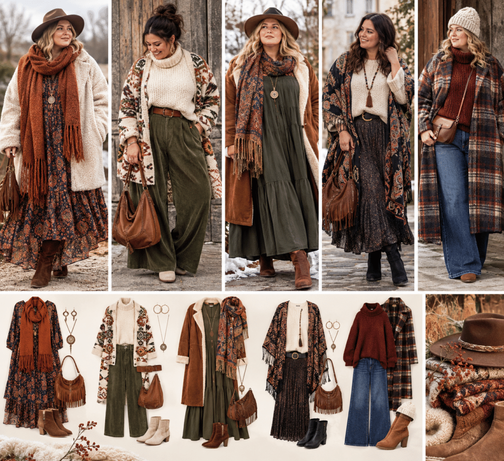 Boho-Style im Winter für Plus-Size-Figuren: 3 warme & kaschierende Outfit-Ideen (Größe 44+)
