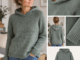 Strick Hoodie Anleitung grauer Raglan pullover , junge Frau mit braunen haaren