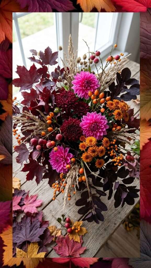Herbststrauß in Pink Orange, auburn