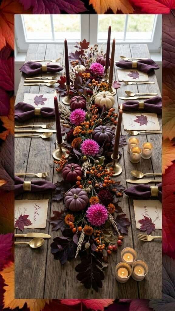 Herbst Tischdeko in Pink Orange Gelb Auburn